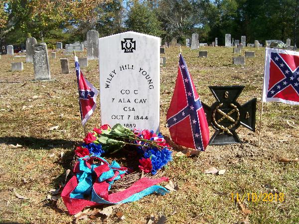 Grave dedication for Pvt. Wiley Hill Young, 7th Alabama Cavary, Co. C & G. at the Rock Creek Cemetery